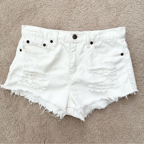 White Distressed Denim Cutoff Jean Shorts - Picture 1 of 12